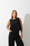 Sleeveless Tank Top & Wide Leg Pants Lounge Set - Black