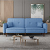 Blue Fabric Futon Sofa Bed with Solid Wood Legs for Living & Bedroom