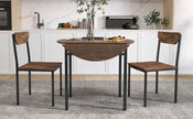 3-Piece Round Dining Set with Drop Leaf, Black Frame & Rustic Brown