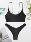 Ensemble bikini taille haute léopard à une épaule - Maillot de bain 2 pièces push-up pour femme