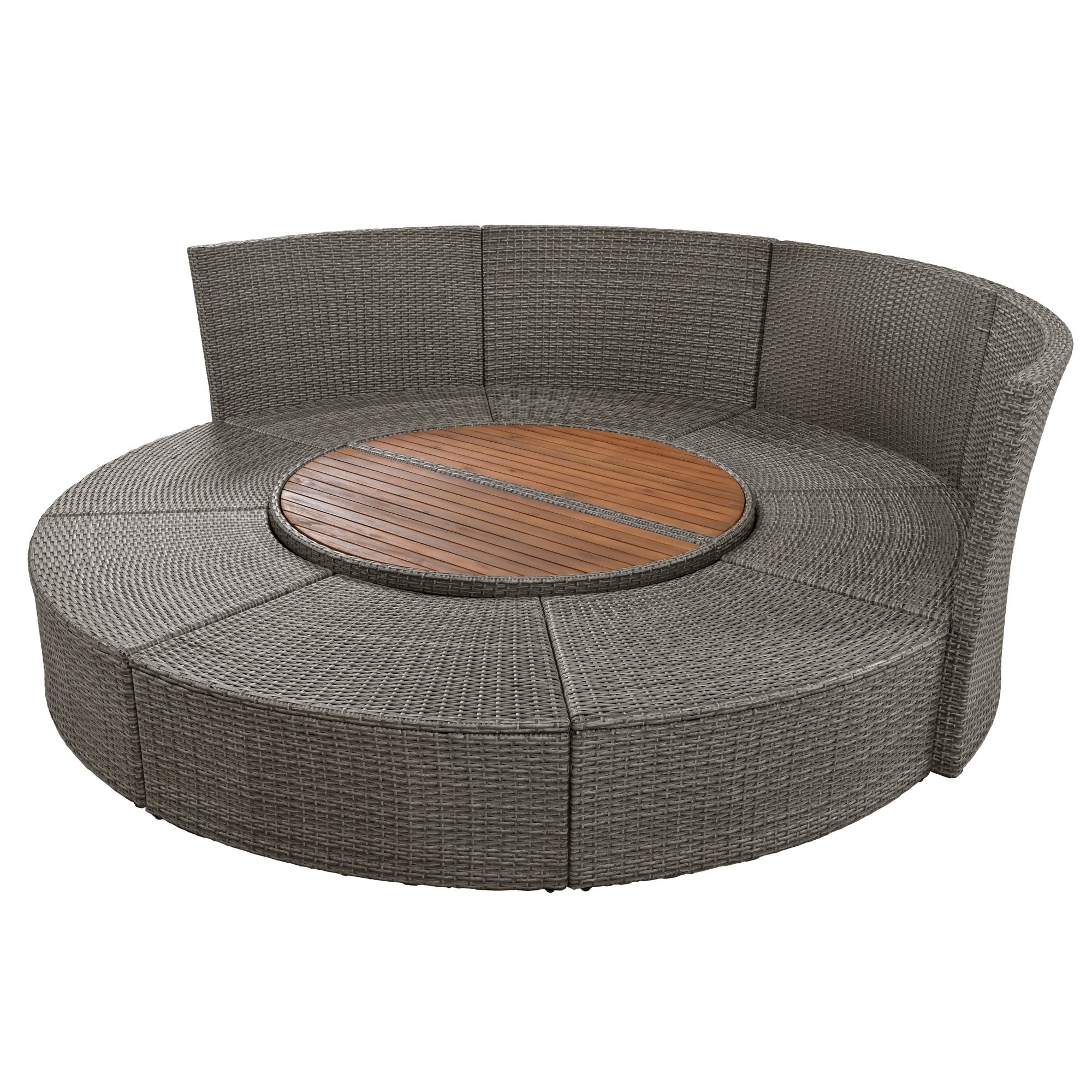 5-Piece Round Rattan Patio Sofa Set with Liftable Table & Washable Cushions