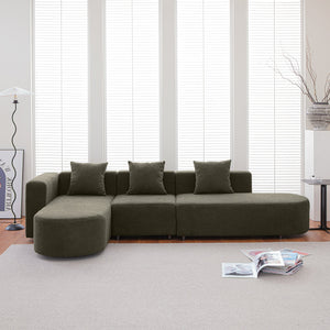 Left-Facing Modern L-Shaped Boucle Sofa with Curved Seat