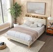 Queen Bed Frame with Upholstered Headboard, USB Ports, Wood Legs