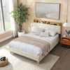 Queen Bed Frame with Upholstered Headboard, USB Ports, Wood Legs