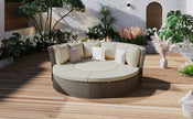 5-Piece Round Rattan Patio Sofa Set with Liftable Table & Washable Cushions