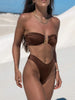 Pleated Triangle Bikini Set with Halter Neck and Bandage Beachwear