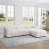 Modular L-Shaped Sofa with Ottoman, Button Tufted, Ivory Teddy Fabric