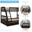 Espresso Solid Wood Twin Over Full Bunk Bed with 2 Storage Drawers