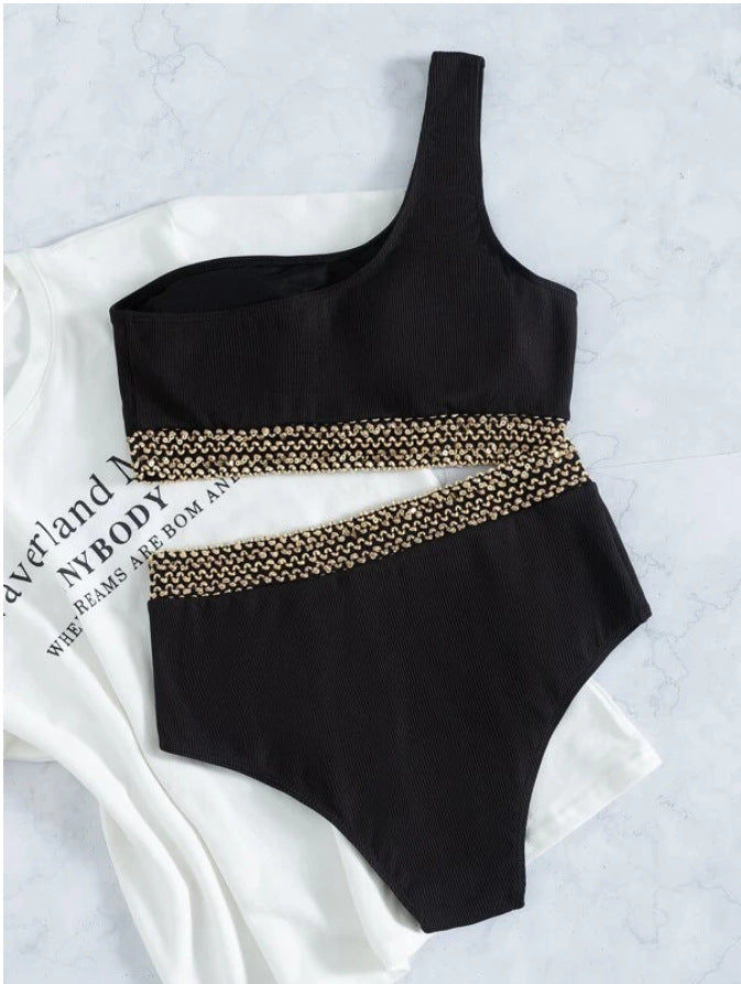 New Swimsuit Black Pit Bikini One Shoulder Bikini