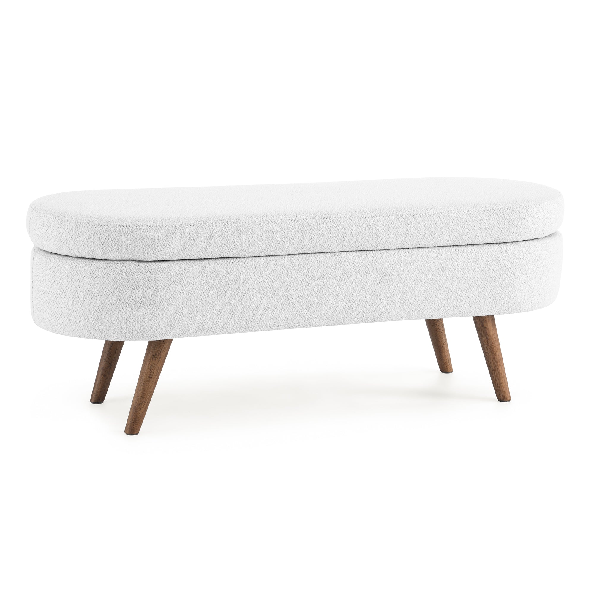 White Ottoman Storage Bench with Rubber Wood Legs (43.5