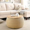 Round Storage Ottoman, 2-in-1 End Table & Ottoman, Natural (25.5