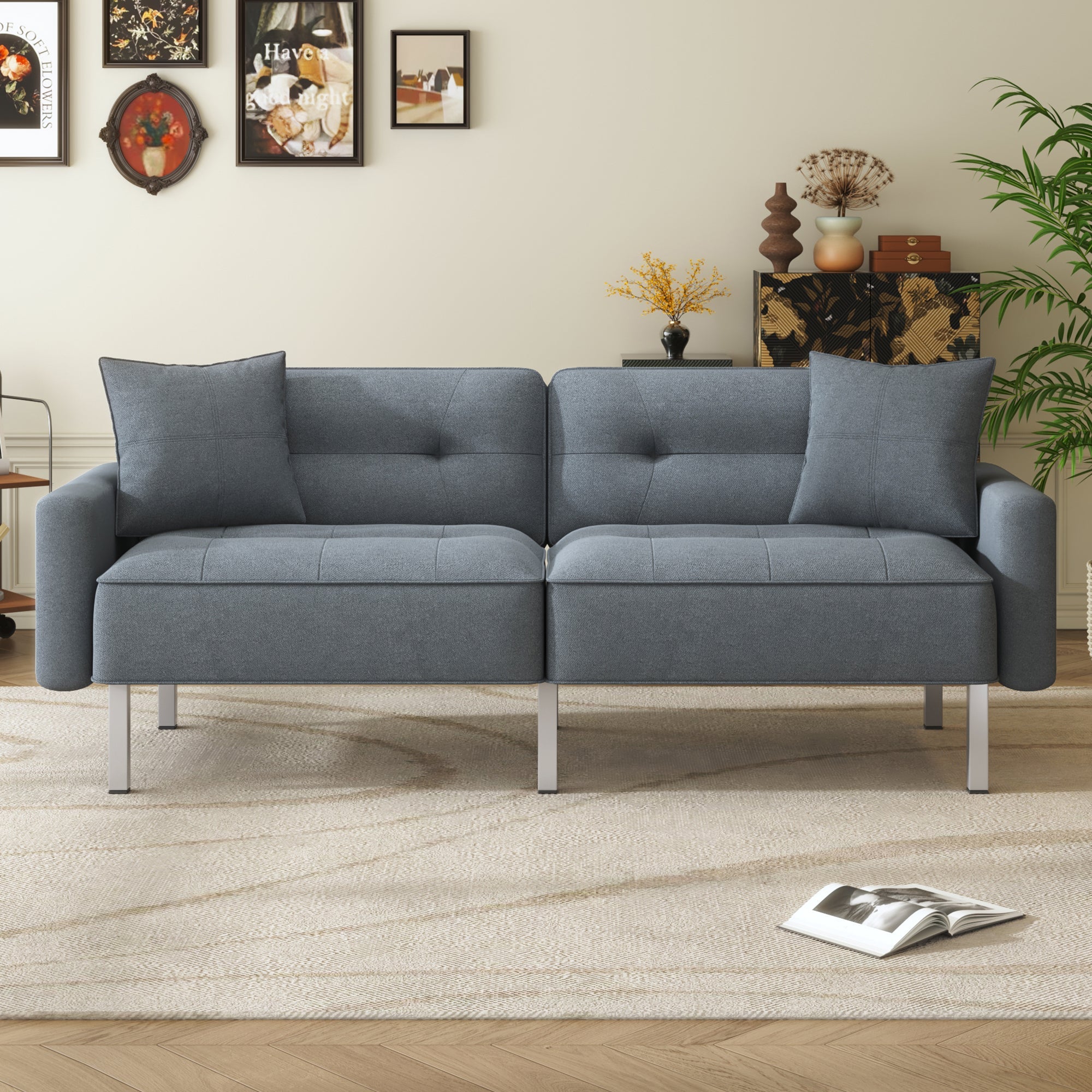 Modern Linen Convertible Futon Sofa Bed for Small Spaces & Apartments