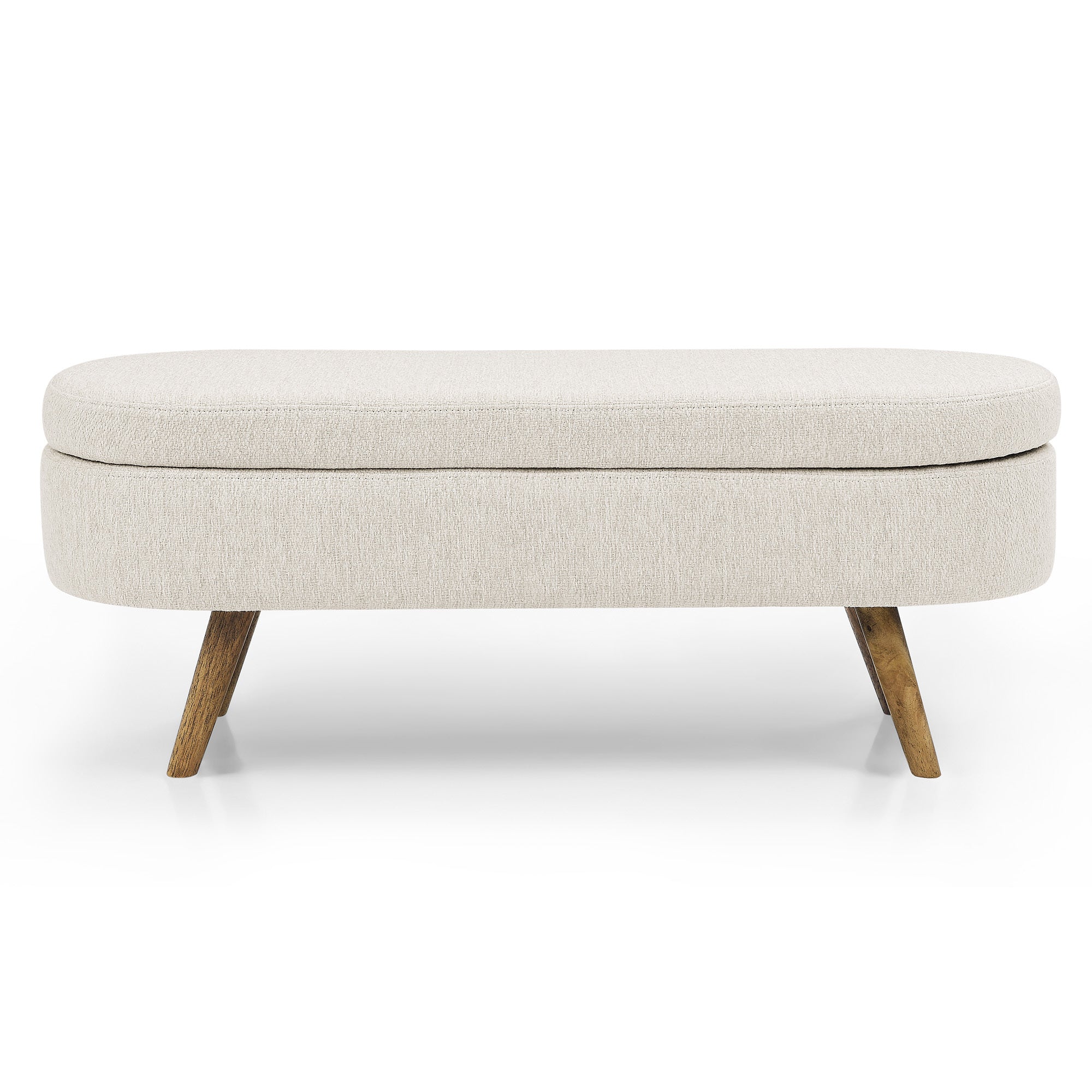 Beige Ottoman Storage Bench with Rubber Wood Legs (43.5