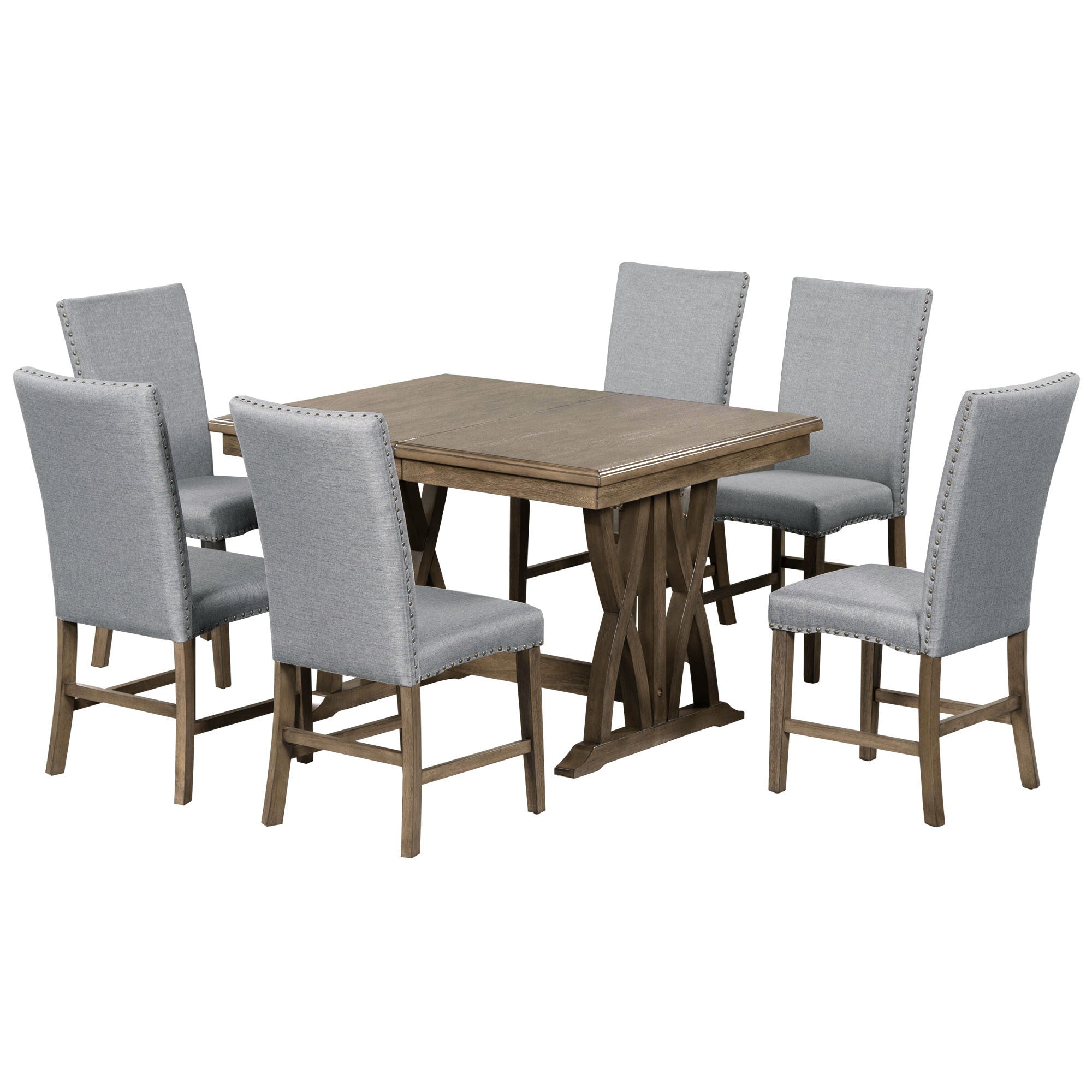 Mid-Century Solid Wood 7-Piece Extendable Dining Set for 6