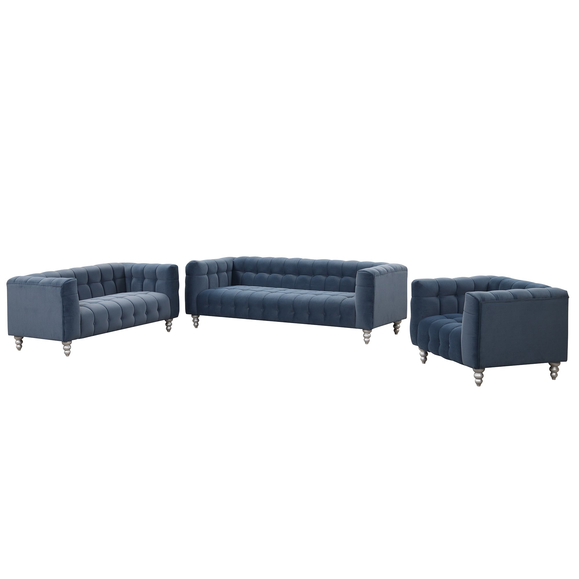 Modern 3-Piece Sofa Set with Wood Legs & Tufted Fleece Upholstery