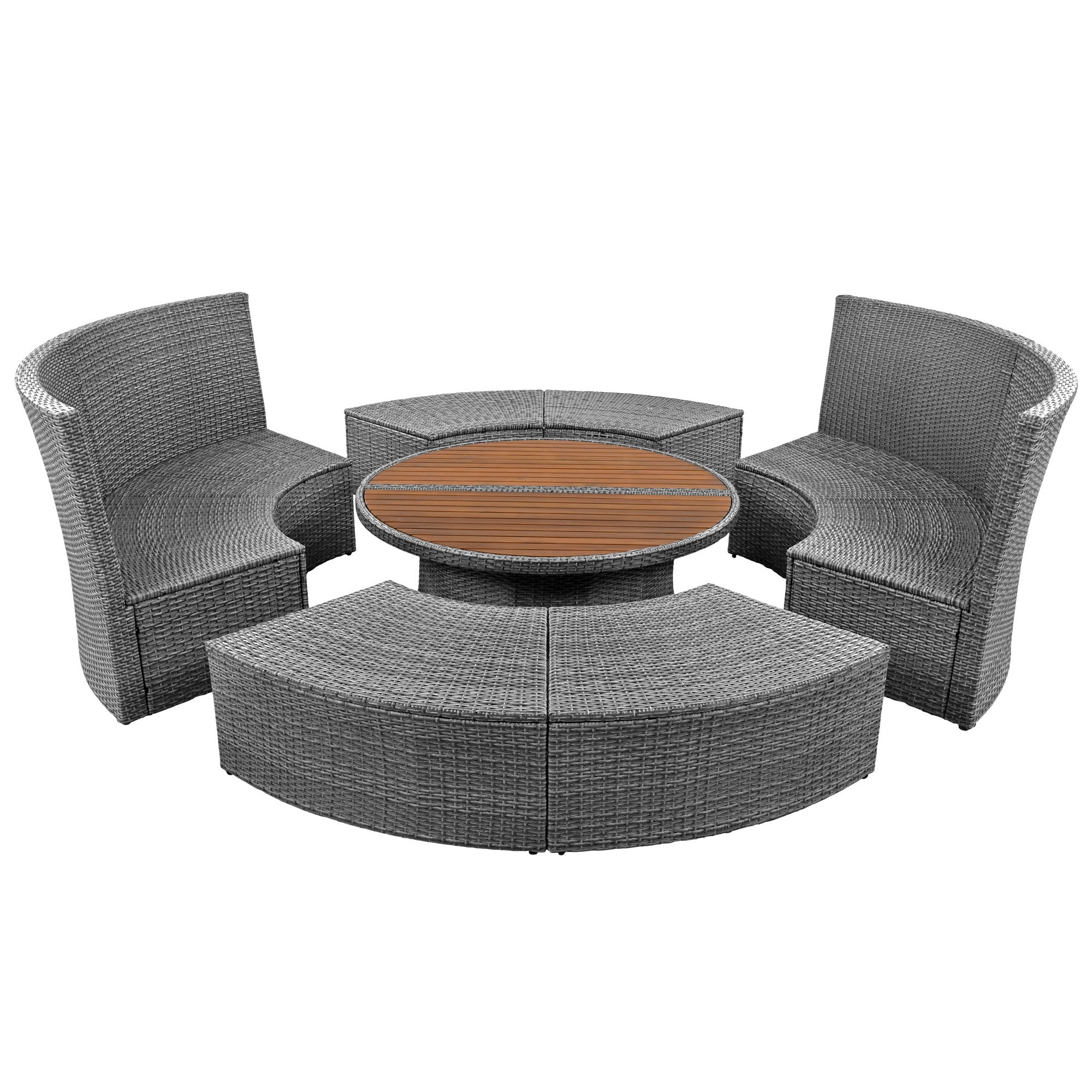 5-Piece All-Weather Rattan Patio Sofa Set w/ Table & Washable Cushions