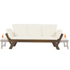 Adjustable Outdoor Wooden Daybed Sofa with Cushions, Brown & Beige