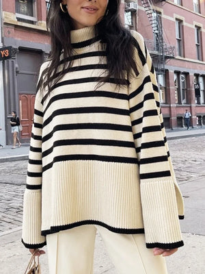 CozyToss Women’s Oversized Striped Turtleneck Sweater