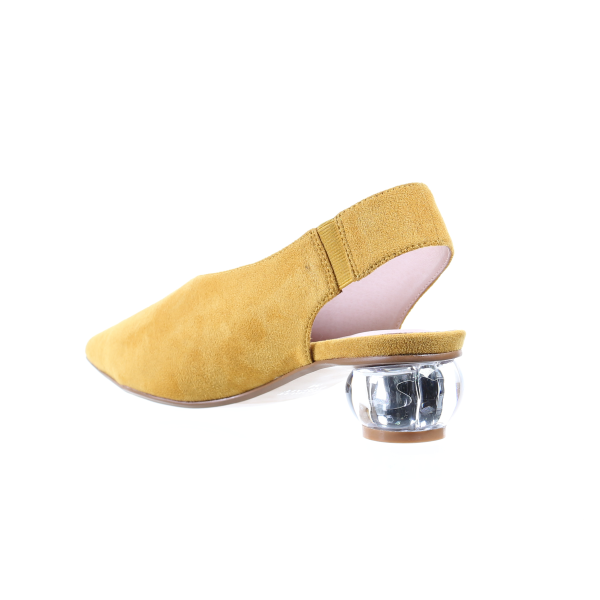 Clear Heel Suede Pointed Toe Pumps (Mustard)