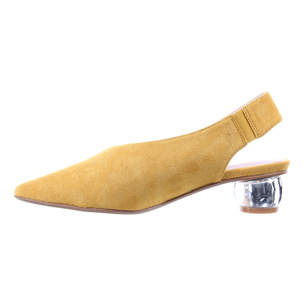 Clear Heel Suede Pointed Toe Pumps (Mustard)