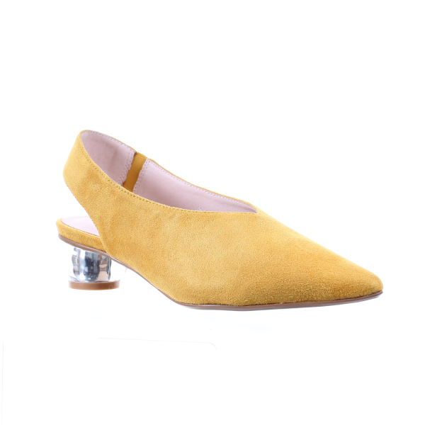 Clear Heel Suede Pointed Toe Pumps (Mustard)