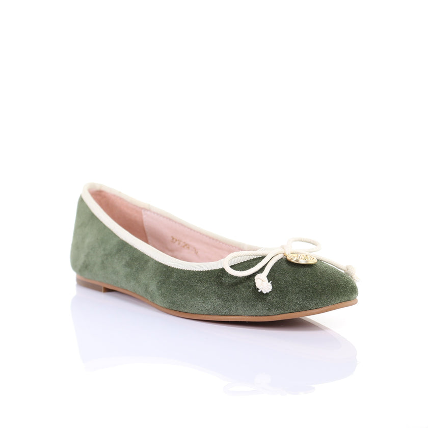 Bow Suede Ballerina (Green)