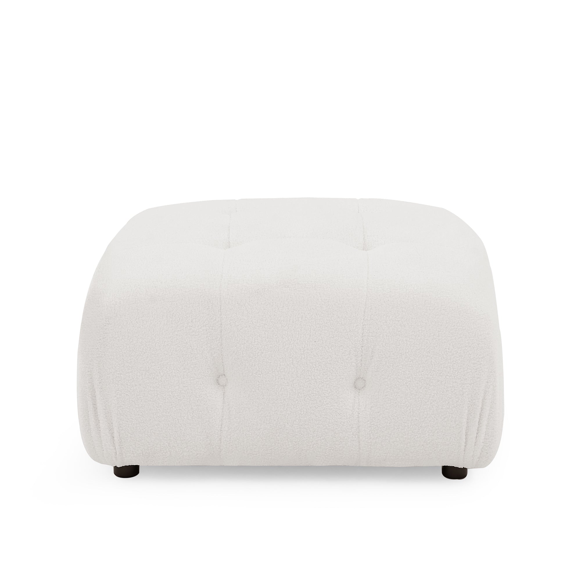 Modular L-Shaped Sofa with Ottoman, Button Tufted, Ivory Teddy Fabric