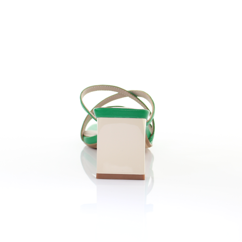 Square Toe Leather Strappy Heeled Sandal- Green
