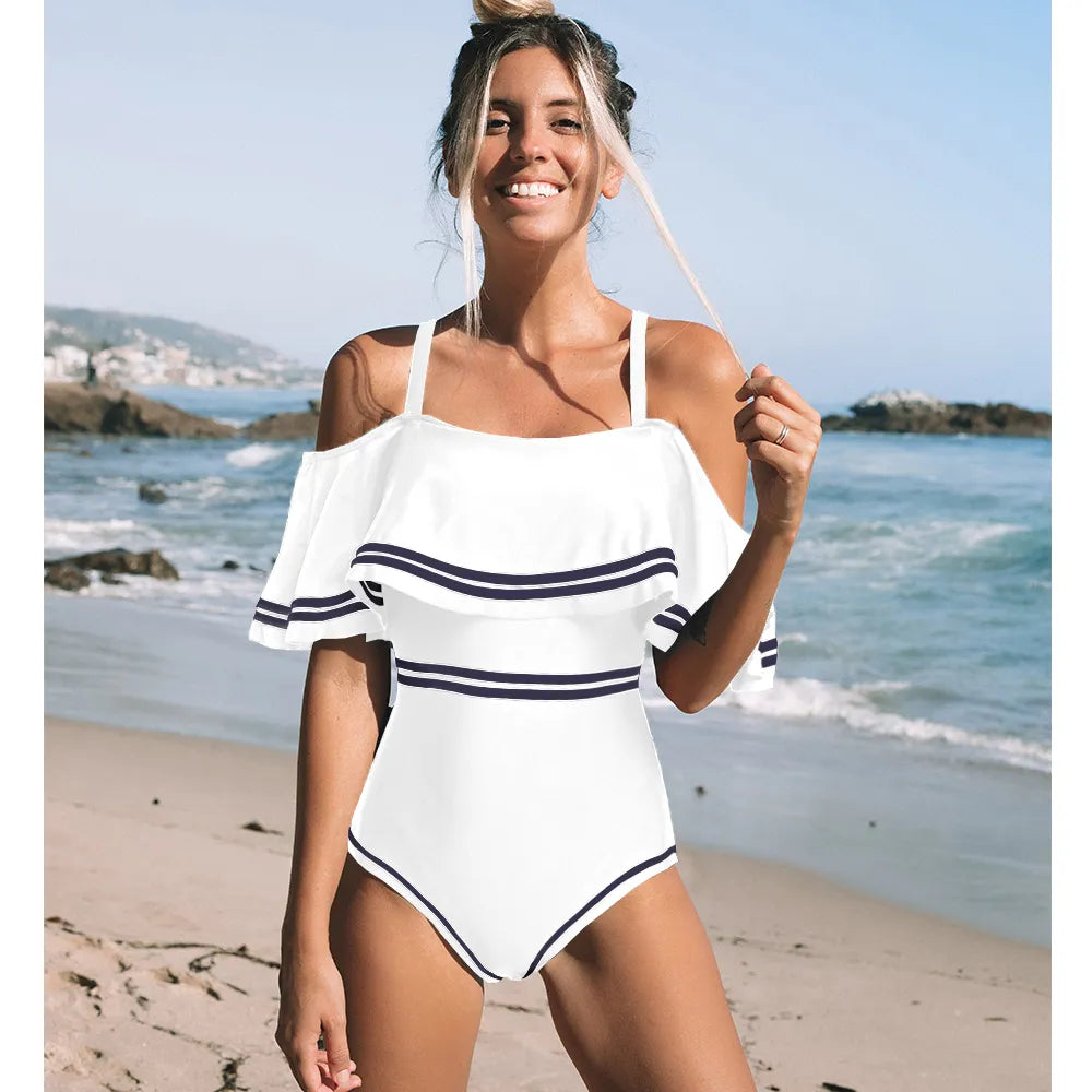 New Sexy Off-Shoulder Ruffle One-Piece Swimsuit - XL Women’s Swimwear