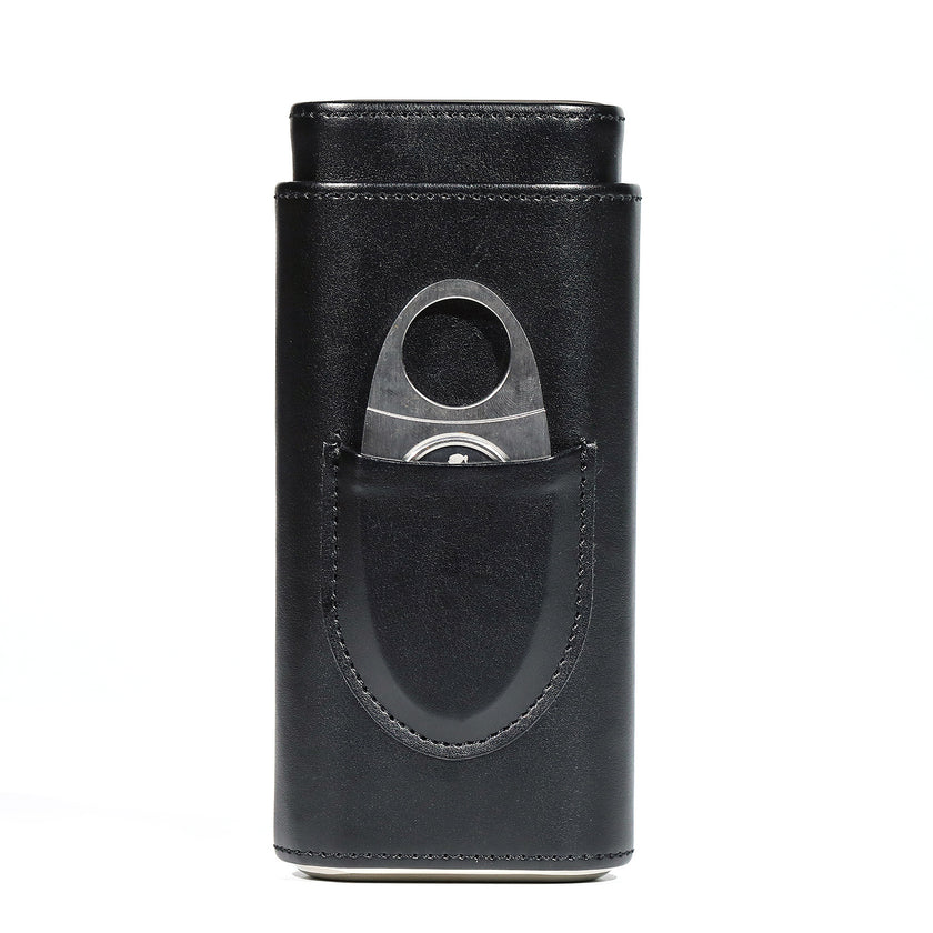 Two end hardware leather cigar box portable cedar wood 3-pack cigar moisturizing box protective cover cigar leather cover