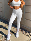 Ribbed Seamless Knit Yoga Leggings - Push Up White Femme Gym Tights