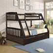 Espresso Solid Wood Twin Over Full Bunk Bed with 2 Storage Drawers