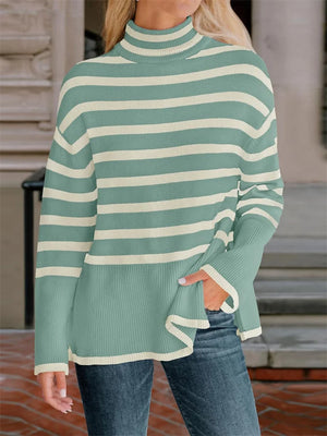 CozyToss Women’s Oversized Striped Turtleneck Sweater