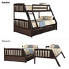 Espresso Solid Wood Twin Over Full Bunk Bed with 2 Storage Drawers