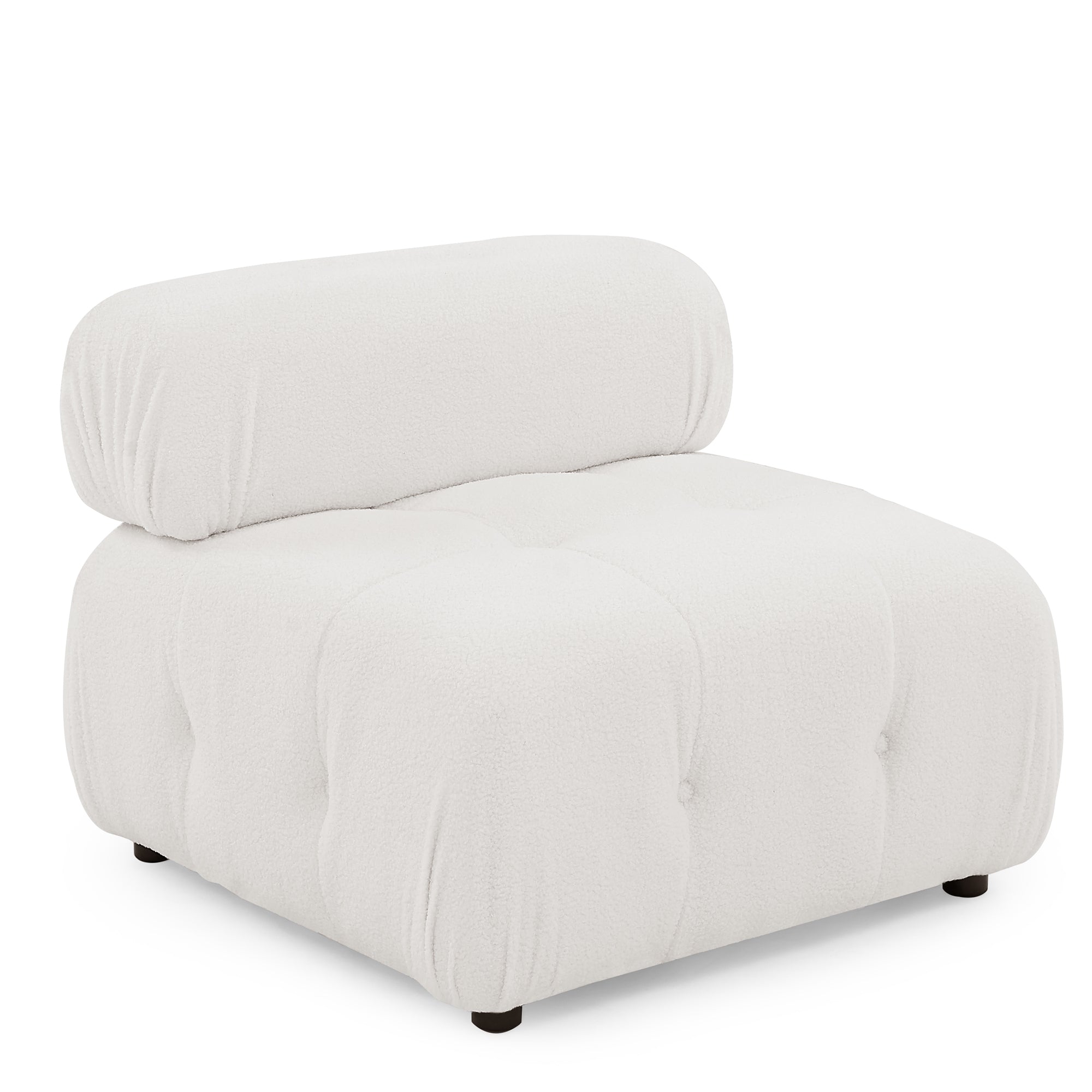 Modular L-Shaped Sofa with Ottoman, Button Tufted, Ivory Teddy Fabric