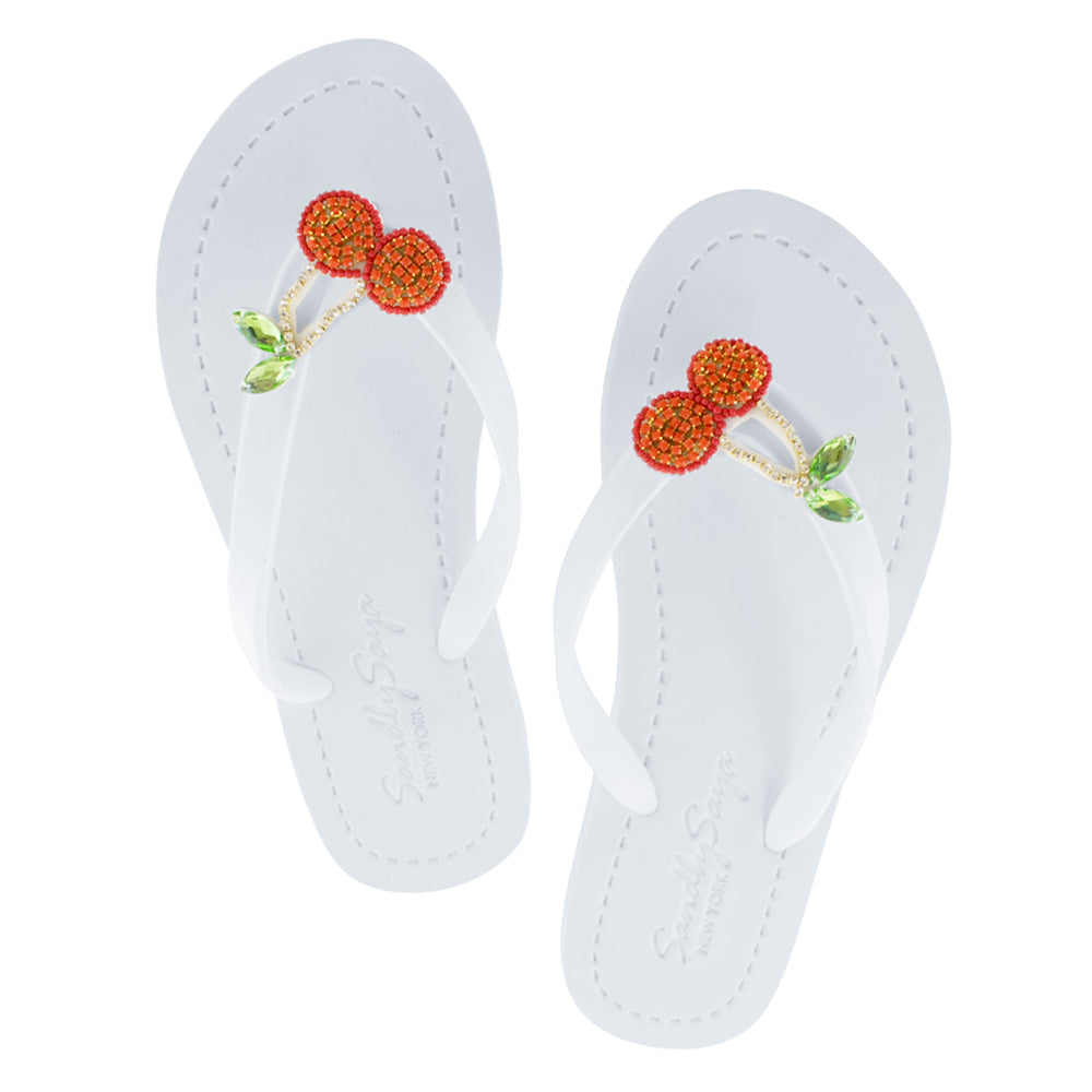 Cherry - Girls Sandal- Red Fruits Rhine Stone Embellished Flip Flops for Kids