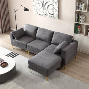 Modern L-Shaped Leisure Couch in Dark Grey Fabric for Living Room