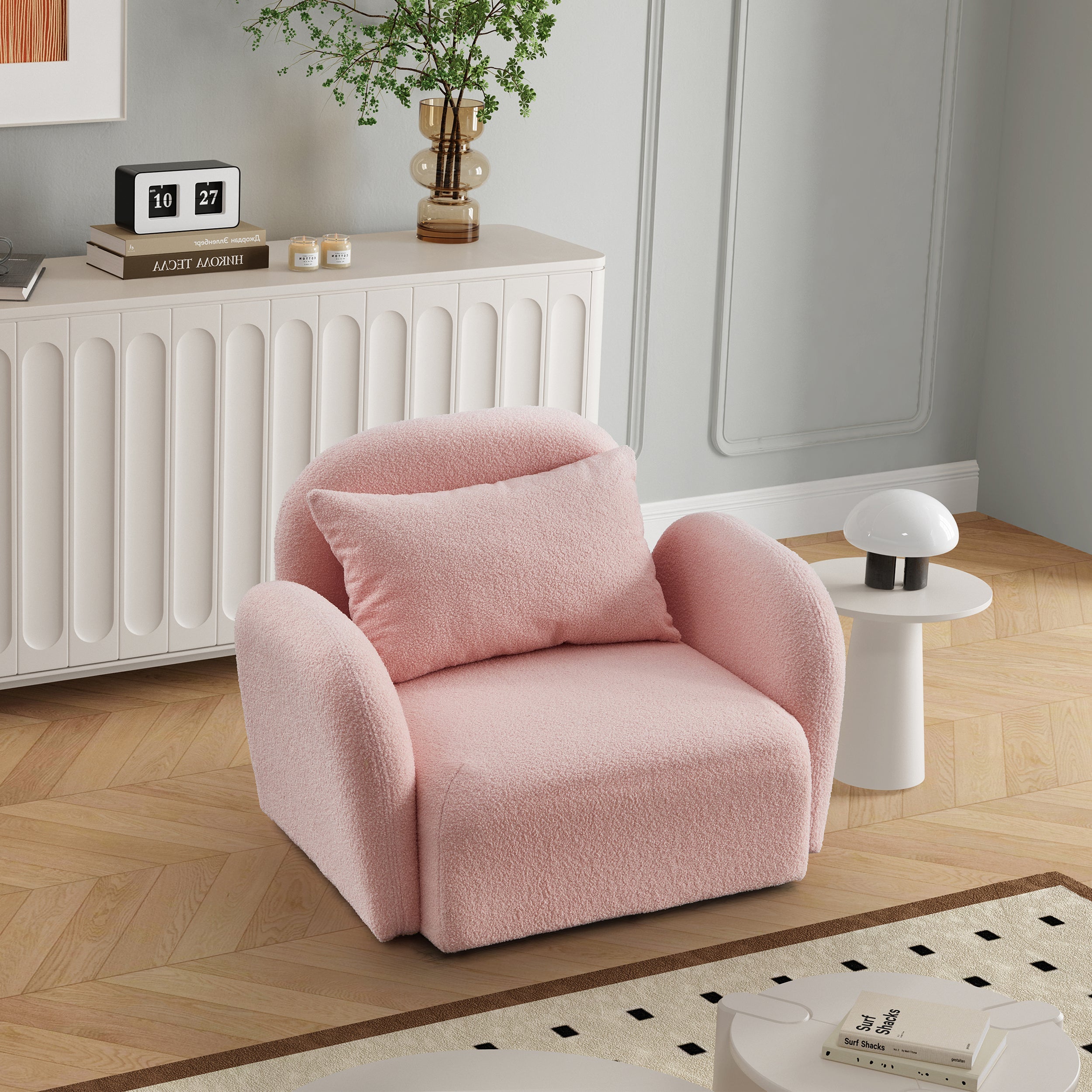 Pink Teddy Fabric Lazy Sofa Chair