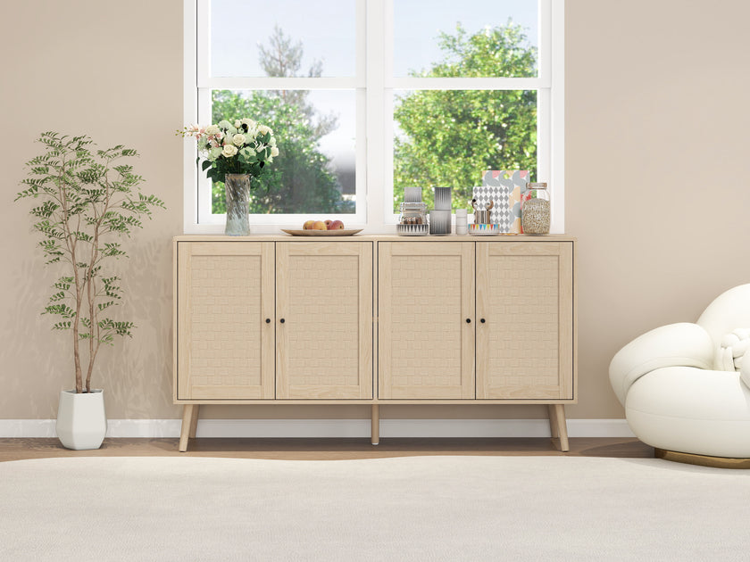 4 Door Accent Cabinet Sideboard Buffet Storage Cabinet with Adjustable Shelf for Entryway Living Room Bedroom