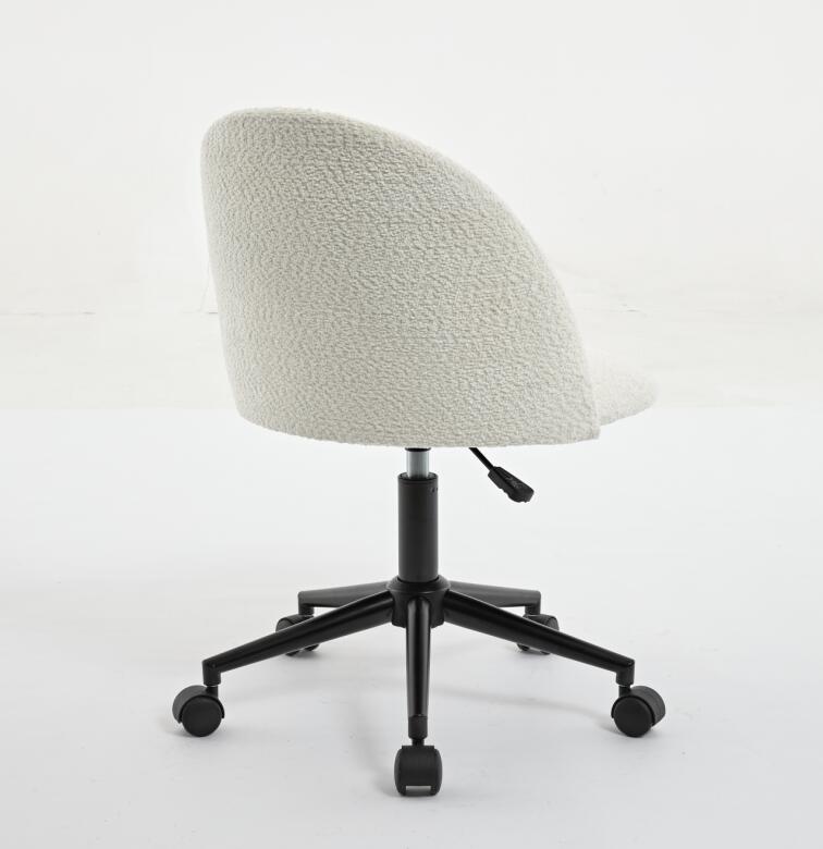 Velvet fabric office chair, mid back adjustable rotating computer chair, black legs, cushioned office chair with wheels ，White