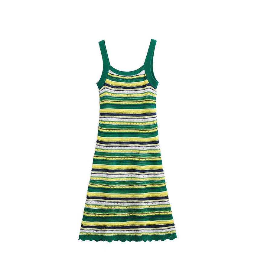 Women's Dress Traf Fashion Stripe Knitted Elegant Dresses For Women Summer Backless Thin Straps Midi Dress
