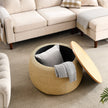 Round Storage Ottoman, 2-in-1 End Table & Ottoman, Natural (25.5