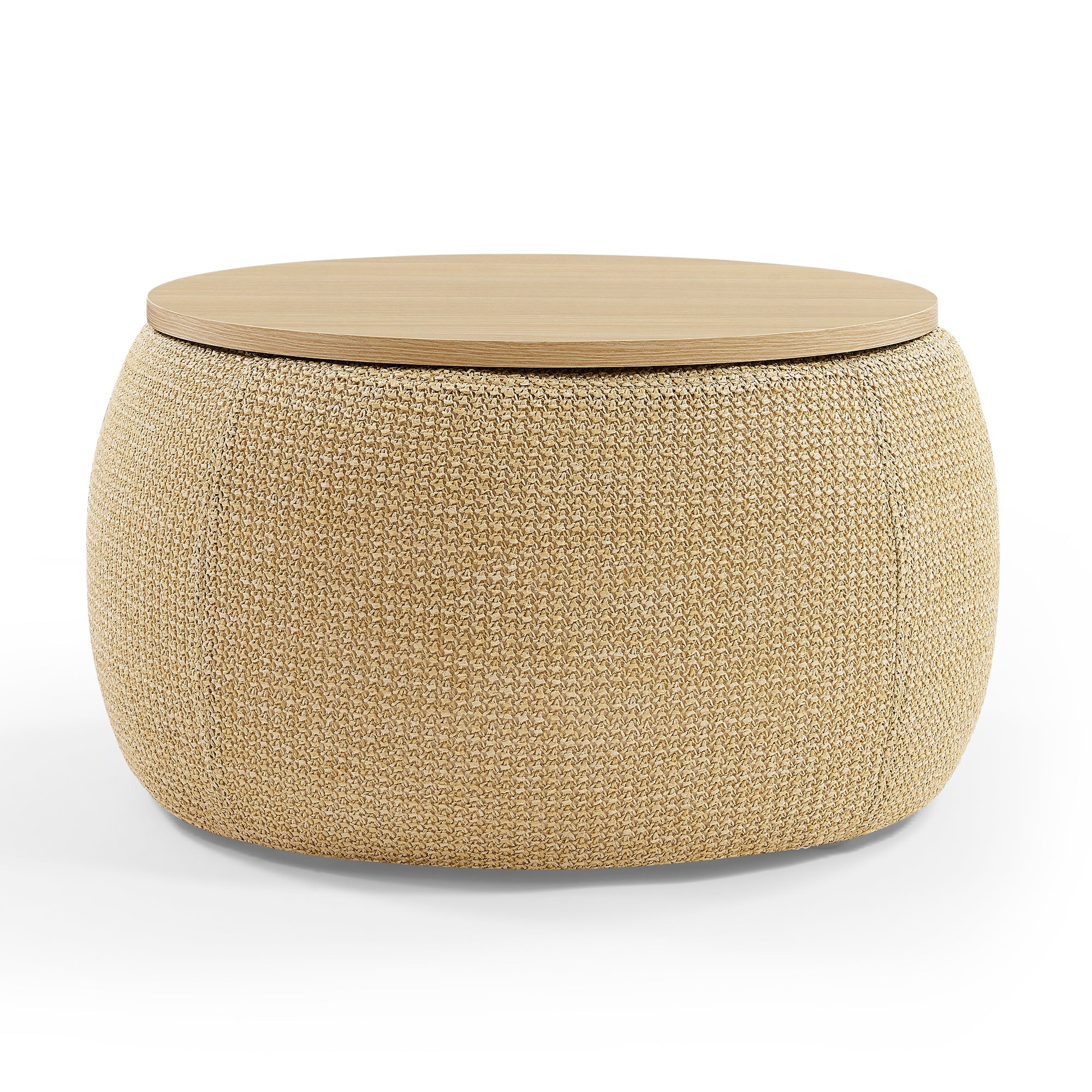 Round Storage Ottoman, 2-in-1 End Table & Ottoman, Natural (25.5