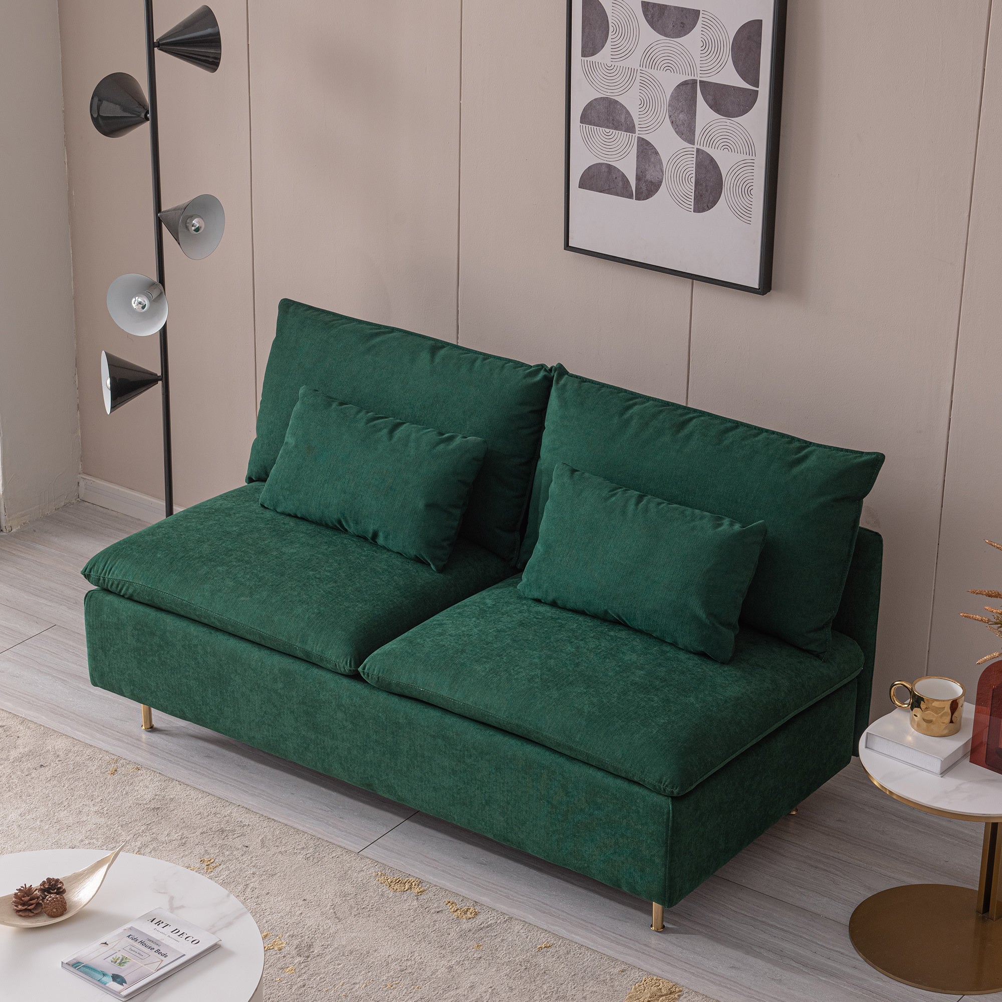 Emerald Cotton Linen Armless Loveseat Settee Bench - 59.8