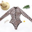 Women's Long Sleeve Snakeskin Leopard Zip Monokini
