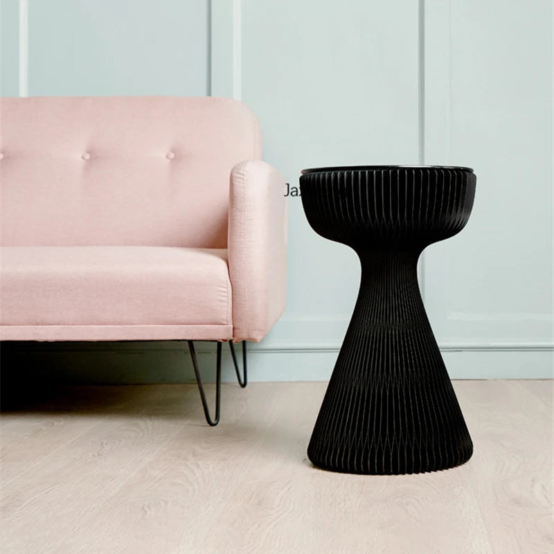 Table d'appoint en papier, petite jupe noire, meubles de maison, Table basse de luxe en papier Kraft, petites Tables d'angle rondes nordiques simples