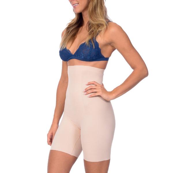 Shaper de jambe de garçon long taille extra haute avec double panneau avant ciblé nu