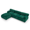 DIY L-Shaped Green Velvet Sofa, Button Tufted, Reversible Ottoman