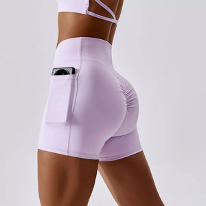 Nude Feel High-Waist Yoga Shorts with Pockets for Women