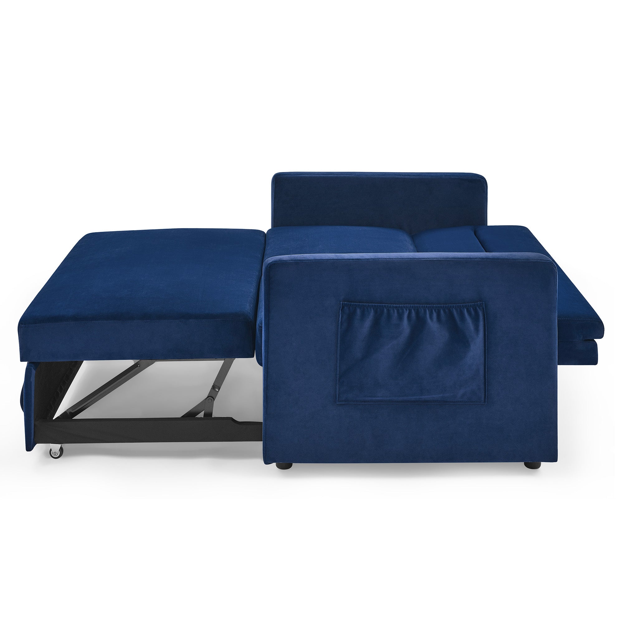 Blue Loveseat Sofa Bed with Pull-Out, Adjustable Back & Arm Pockets